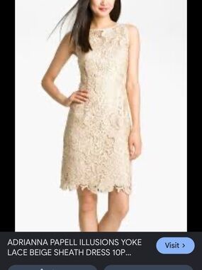 Adrianna Papell Ivory-Beige Lace Midi Sheath Dress